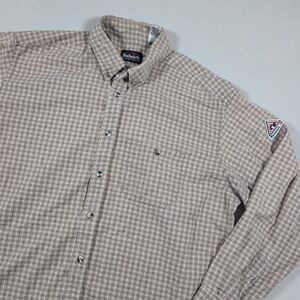 Bulwark FR Shirt Mens XL Beige Plaid Flame Resistant Button Up Workwear ARC 7.7